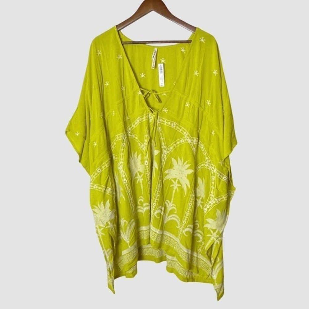 Soma Swim Embroidered Cover Up Green Yellow Tie Front Tunic Small Medium NWT - Picture 5 of 9